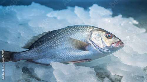 Bream, a Jewel of the Sea, Lies Cradled in Ice, Preserving Its Freshness and Ready to Transform Culinary Adventures. The Essence of Frozen Delicacies.