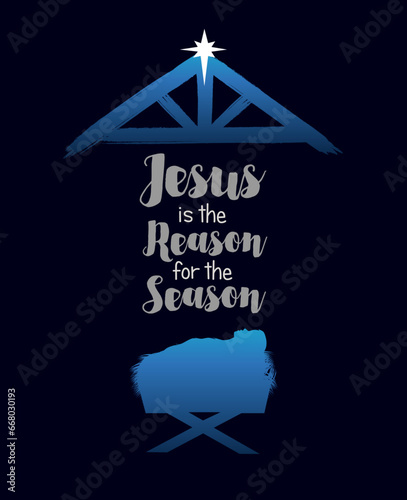 Jesus is the reason for the season, lettering for church banner. Holy night vector concept for church greeting card or Sunday school xmas decoration