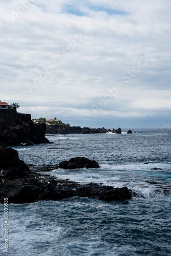 Stone coast of Tenerife, ocean, waves in Tenerife, stone beaches of Tenerife