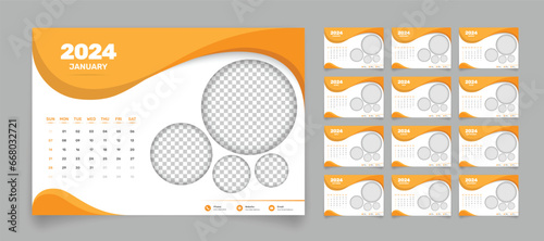 Simple designed 12 pages desk calendar of 2024 with accurate date format and image placeholder