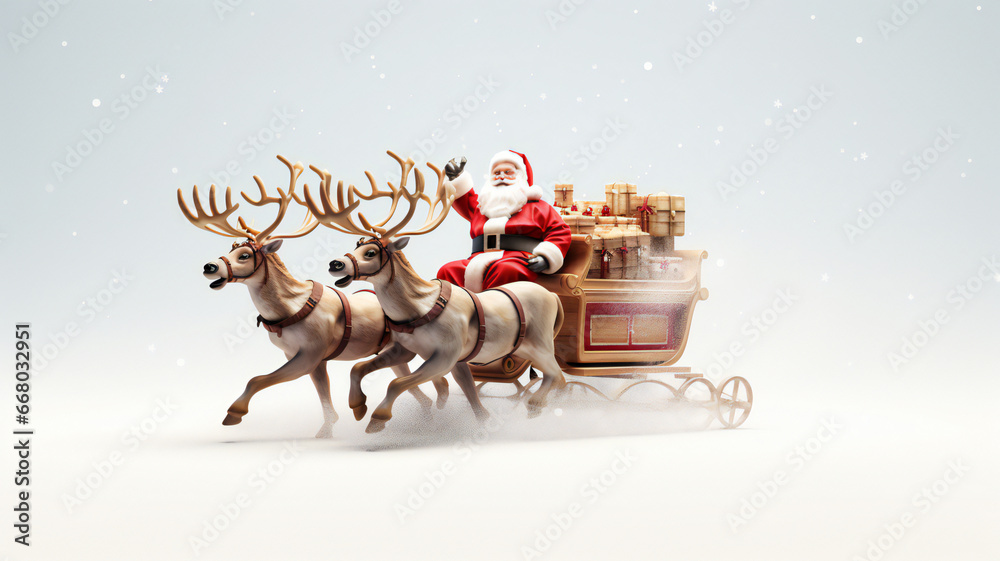 cute santa claus and gift box 3d rendering style, merry christmas background
