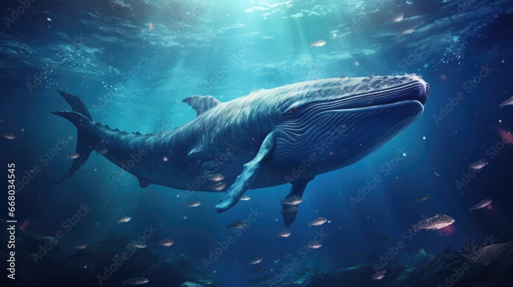 Fototapeta premium A large whale is swimming in the ocean