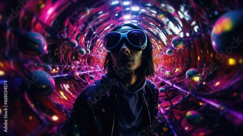 A man wearing goggles standing in a tunnel