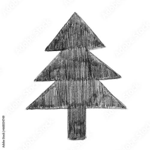Black outline of a fir tree. Black and white vector illustration, hand-drawn. An isolated object on a white background. Clipart, template, sketch, icon. New Year, Christmas, December.