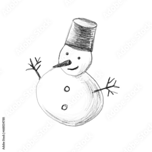 Snowman pencil sketch vector hand drawn. Doodles, icons, clipart, template, sketch.
