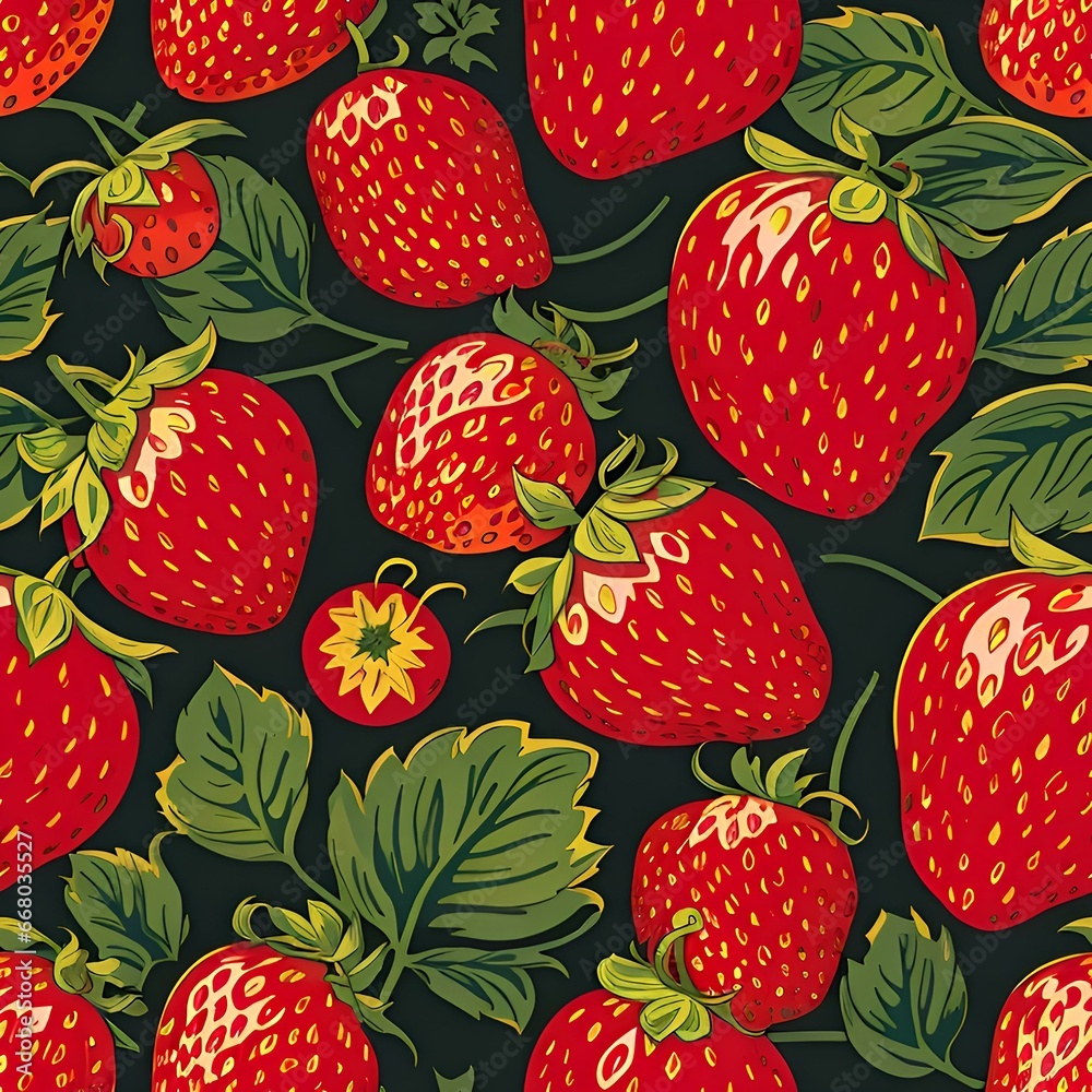 Seamless pattern of delicious ripe strawberry. Repeatable image background. Generative AI. Seamless pattern of delicious ripe strawberry. Repeatable image background. Generative AI.