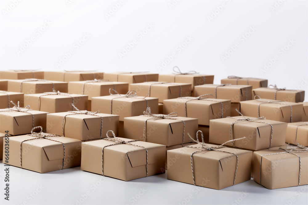 Fototapeta premium packaging boxes, gift boxes with kraft paper,