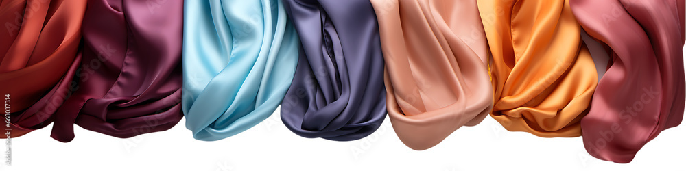 Colorful Silk Scarves Isolated on Transparent or White Background, PNG
