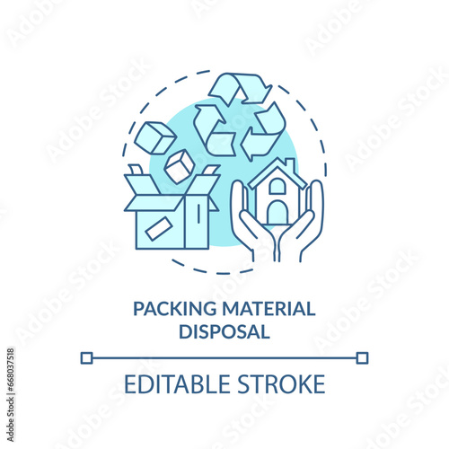 2D editable packing material disposal icon representing moving service, monochromatic isolated vector, blue thin line illustration.