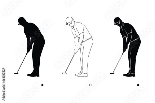 Set Male golfers silhouette collection. Golf Player set. People playing golf in trendy flat style isolated on white background, symbol for your website design, logo, app, various publications.