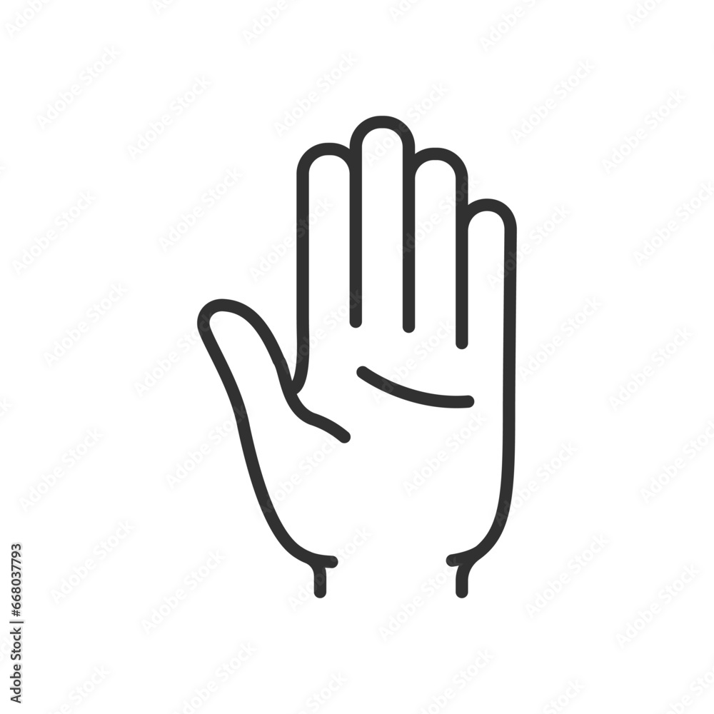 Hand, 5 fingers, palm, linear icon. Line with editable stroke Hand, 5 fingers, palm, linear icon. Line with editable stroke