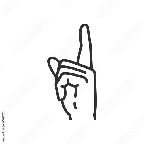 Gesture with index finger up, linear icon. Line with editable stroke