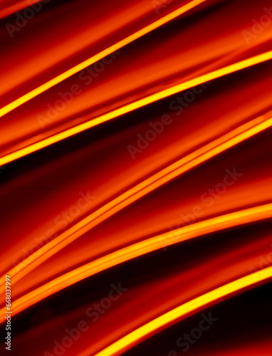 Obraz na płótnie Light wave trail path, vibrant neon gold color in abstract swirls on a black background. w salonie