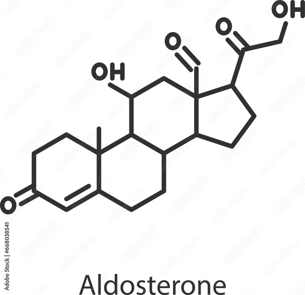 Aldosterone hormone. Line with editable stroke Aldosterone hormone. Line with editable stroke