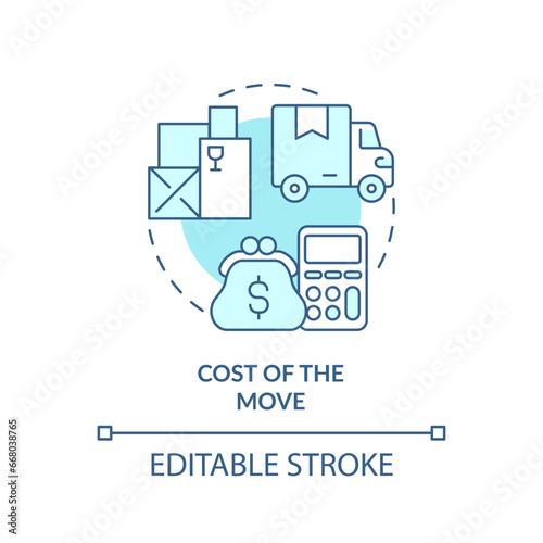 2D editable cost of the move icon representing moving service, monochromatic isolated vector, blue thin line illustration.