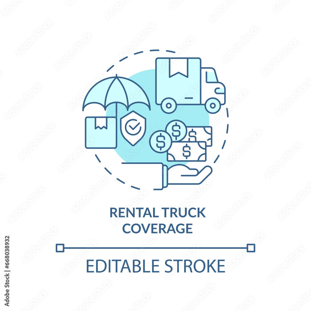 2D editable rental truck coverage icon representing moving service, monochromatic isolated vector, blue thin line illustration. 2D editable rental truck coverage icon representing moving service, monochromatic isolated vector, blue thin line illustration.