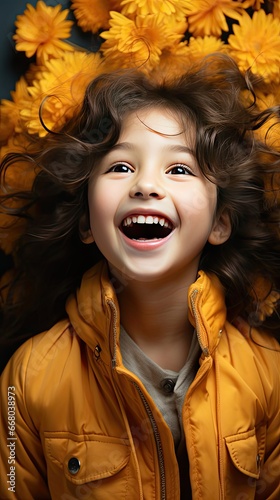 Happy Little asian girl child showing front teeth with big smile and laughing. Healthy happy funny smiling face young adorable lovely female kid. People portrait illustration. Generative AI