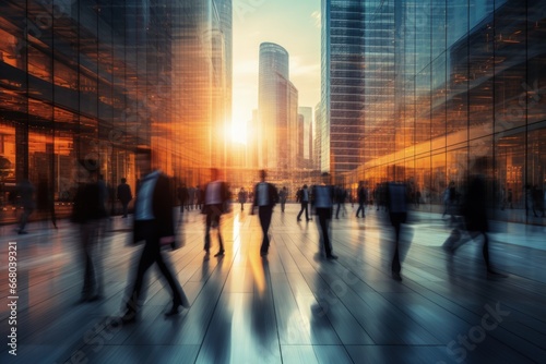 Dynamic Silhouettes of Businesspeople in Bustling City - Long Exposure  Bright Sunshine