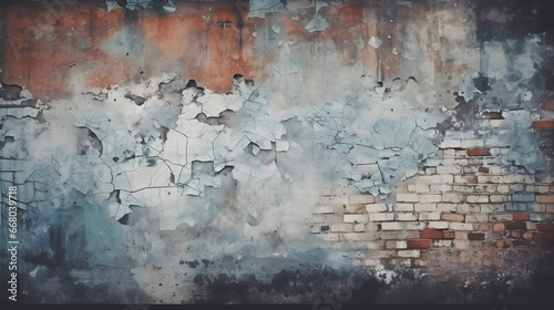 grunge wall background, bricks and pieces of plaster. generative AI.