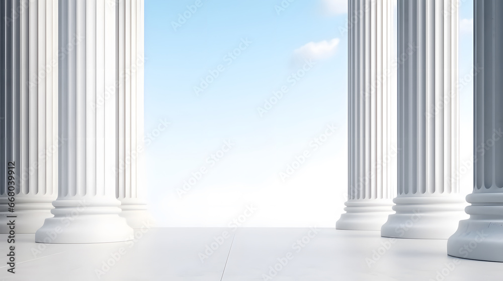 soft blue columns, Tilted columns in beautiful airy widescreen, minimalistic white and light blue architectural background banner soft blue columns, Tilted columns in beautiful airy widescreen, minimalistic white and light blue architectural background banner