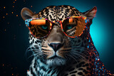a fierce leopard wearing glasses