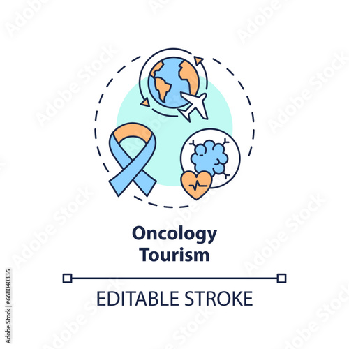 2D editable multicolor oncology tourism icon, simple isolated vector, medical tourism thin line illustration.