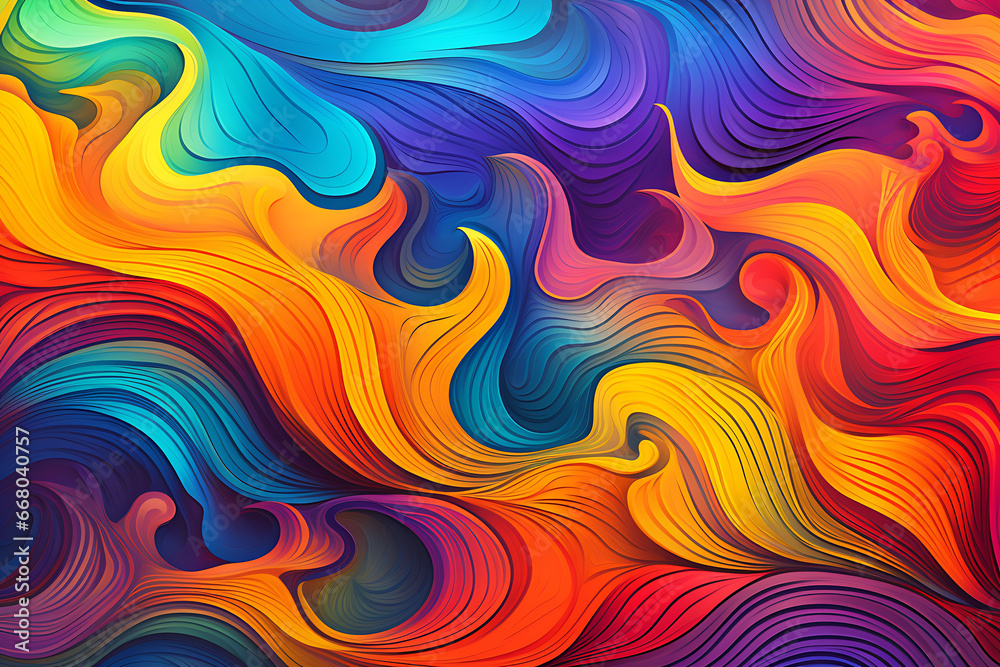 An abstract background with psychedelic colors and wave-like patterns