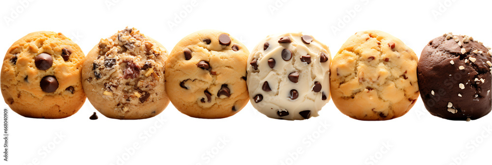 Set of Fresh-Baked Cookies in Assorted Flavors on White Isolated on Transparent or White Background, PNG Set of Fresh-Baked Cookies in Assorted Flavors on White Isolated on Transparent or White Background, PNG