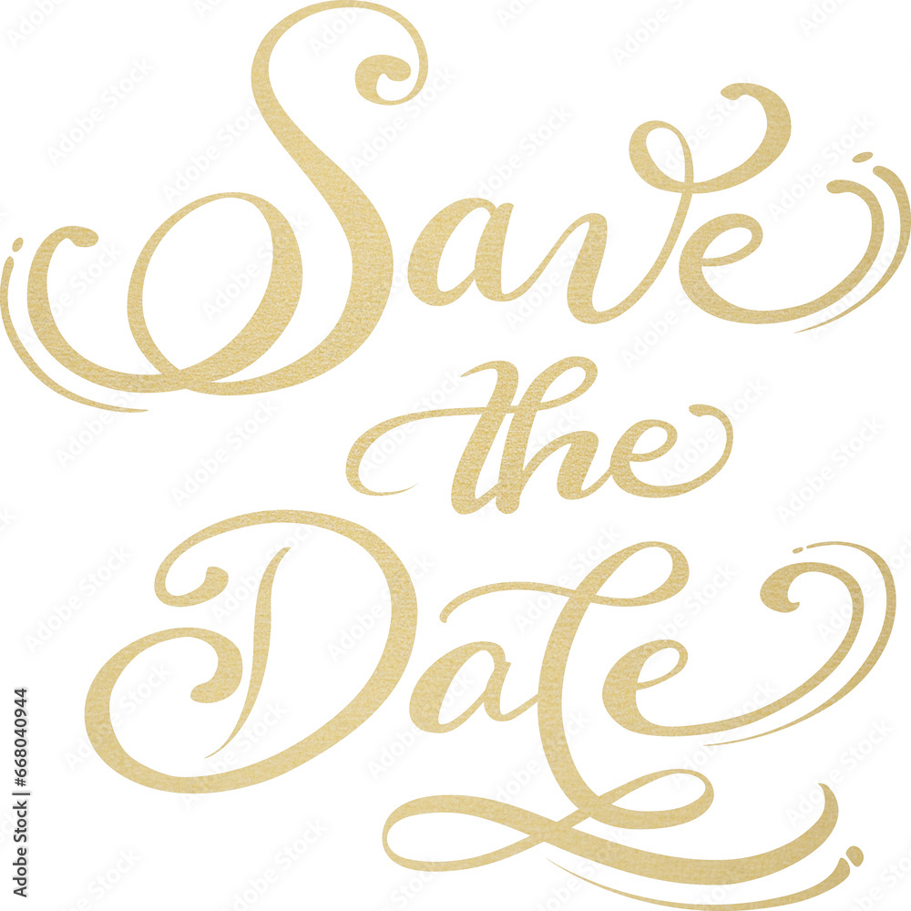 Save the Date gold calligraphy. Hand drawn cursive lettering. Save the Date gold calligraphy. Hand drawn cursive lettering.
