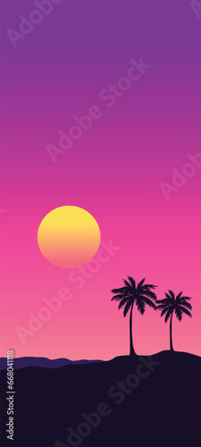 sunset on the beach with palm trees wallpaper for mobile hd retro synthwave 