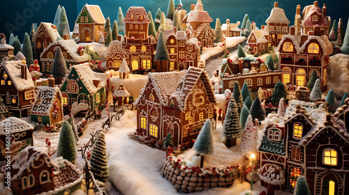 A Christmas-themed gingerbread village