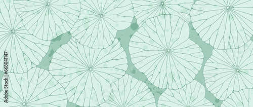 Green texture botanical background with water lily leaves. Vector delicate background for decor, wallpaper, covers, cards and presentations.