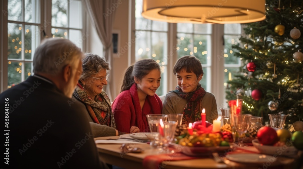 A group of people sitting around a table with candles