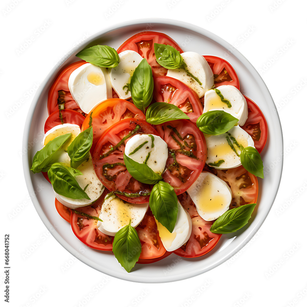 Top View of Caprese Salad on White Tray Isolated on Transparent or White Background, PNG Top View of Caprese Salad on White Tray Isolated on Transparent or White Background, PNG