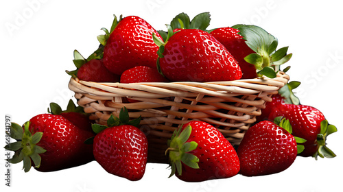 Strawberries in Wicker Basket Isolated on Transparent or White Background  PNG