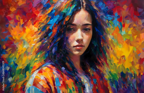 Emotions of sorrow, depression and sadness. Painting illustration of a young depressed woman with sorrow.