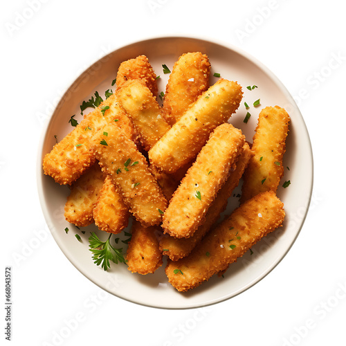 Top View of Deep-Fried Mozzarella Sticks Isolated on Transparent or White Background, PNG photo