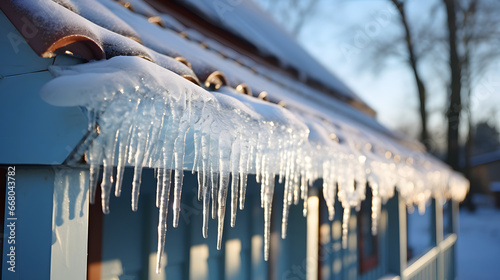 icicles on a roof, Icicles on house roof in cold winter
