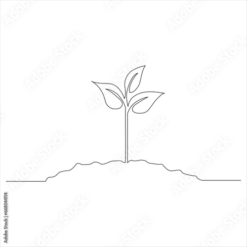 Continuous tree plant growing and seed maturation single line art vector outline illustration