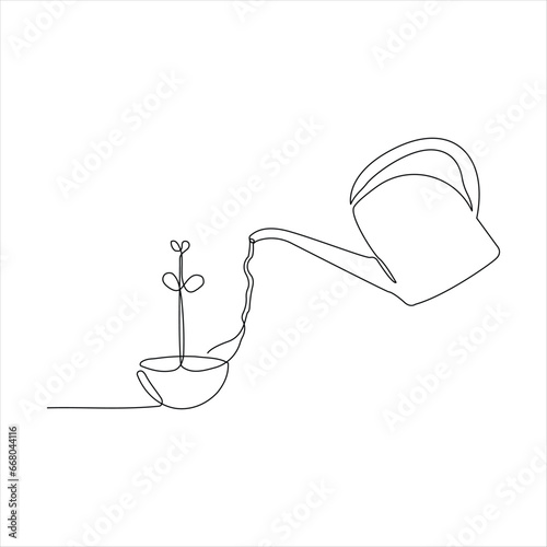 Continuous tree plant growing and seed maturation single line art vector outline illustration