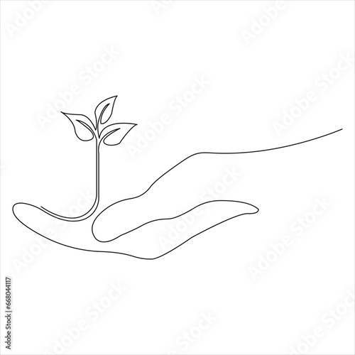 Continuous tree plant growing and seed maturation single line art vector outline illustration