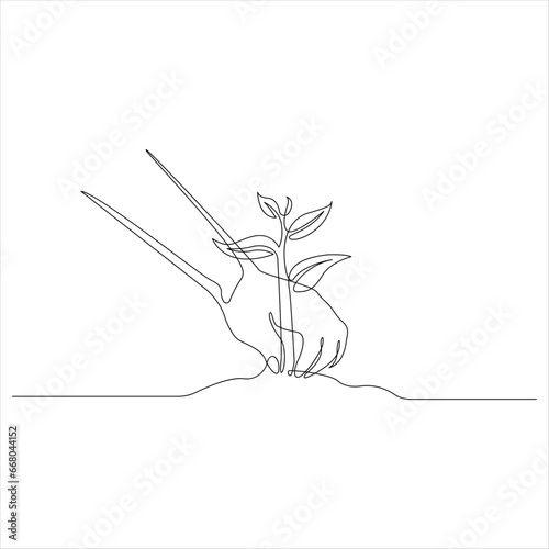 Continuous tree plant growing and seed maturation single line art vector outline illustration