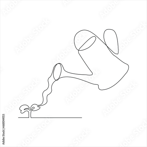 Continuous tree plant growing and seed maturation single line art vector outline illustration