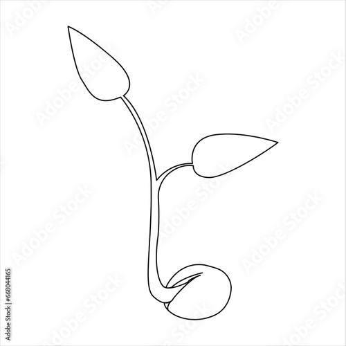 Continuous tree plant growing and seed maturation single line art vector outline illustration