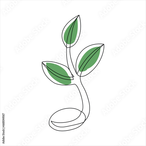 Continuous tree plant growing and seed maturation single line art vector outline illustration