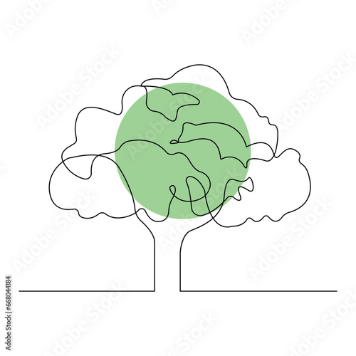 Continuous tree plant growing and seed maturation single line art vector outline illustration