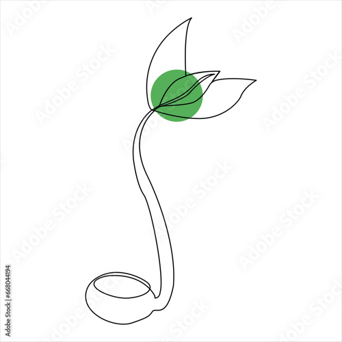 Continuous tree plant growing and seed maturation single line art vector outline illustration