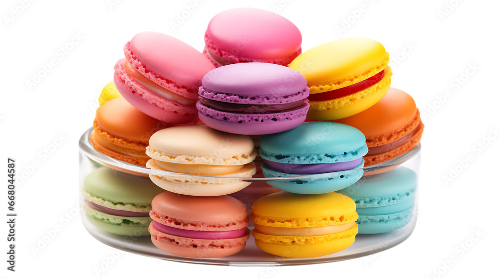 Fototapeta premium Rainbow-Colored Macarons on Transparent Background Isolated on Transparent or White Background, PNG