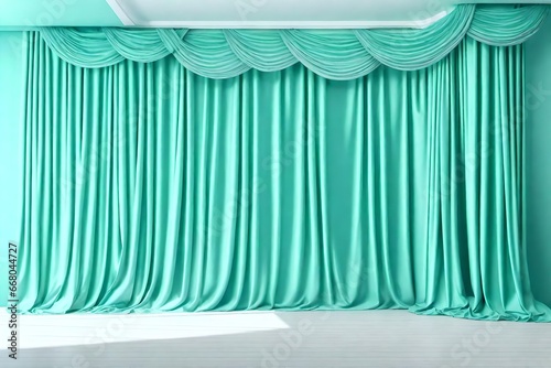 light green curtain on the wall