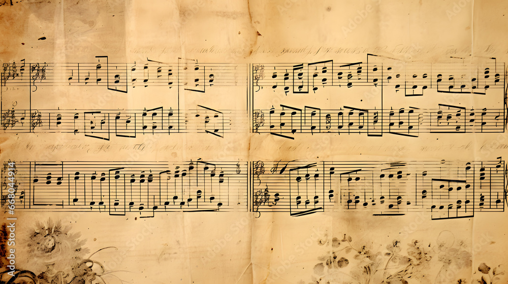 Vintage Paper Music Sheet. generative AI.